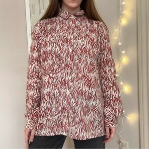 Vintage Red, White, and Black Patterned Blouse